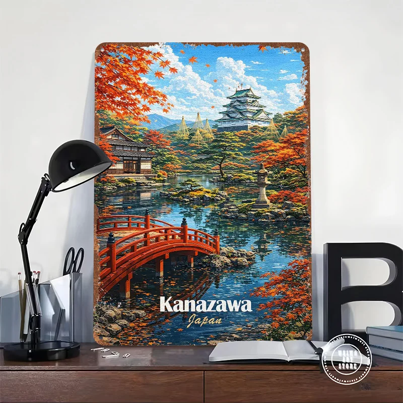 Kanazawa Japan Autumn Scenery Poster Customized Vintage Metal Signs Wall Art Retro Tin Plaque for Custom Plate Office Decoration