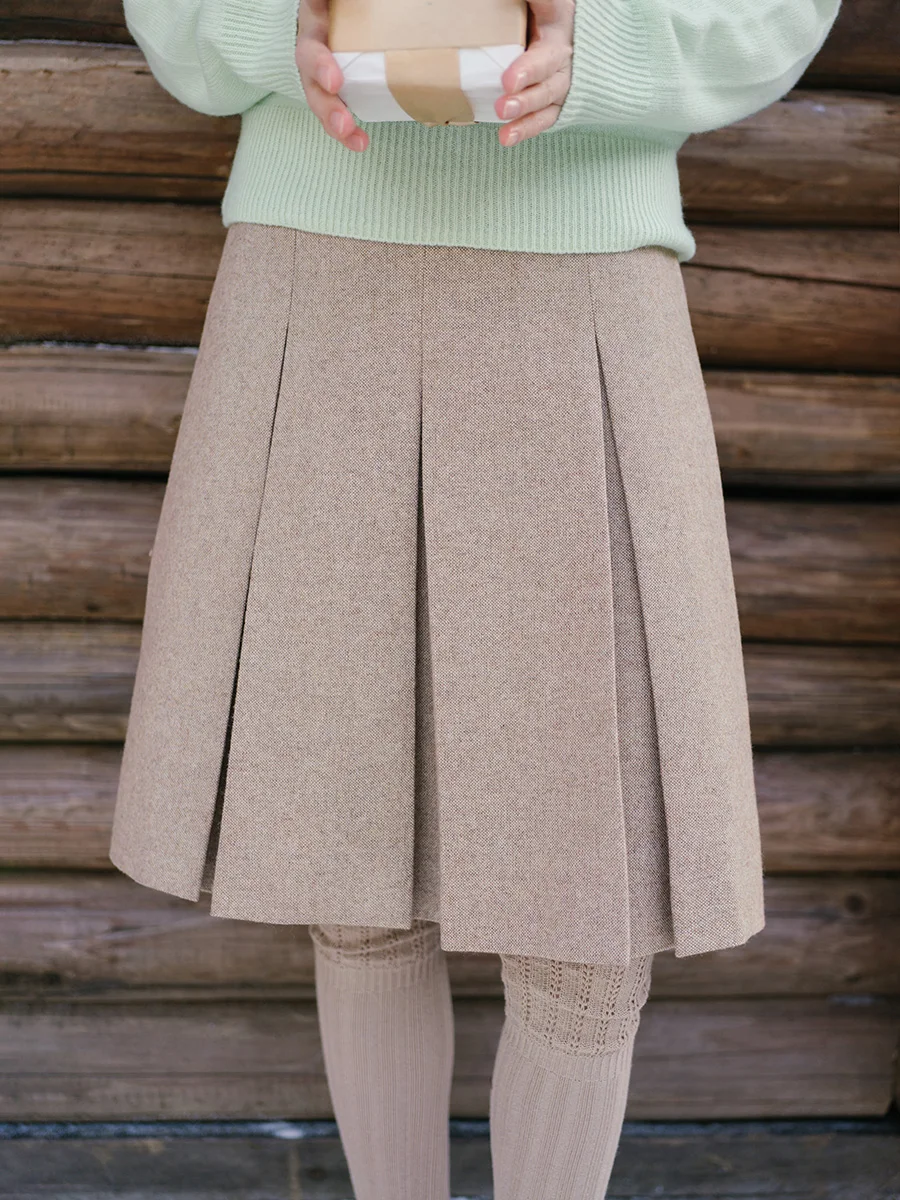 

Женская плиссированная юбка миди Bluwhite из шерсти цвета хаки, однотонная, с завышенной талией, для офиса, зимняя коллекция