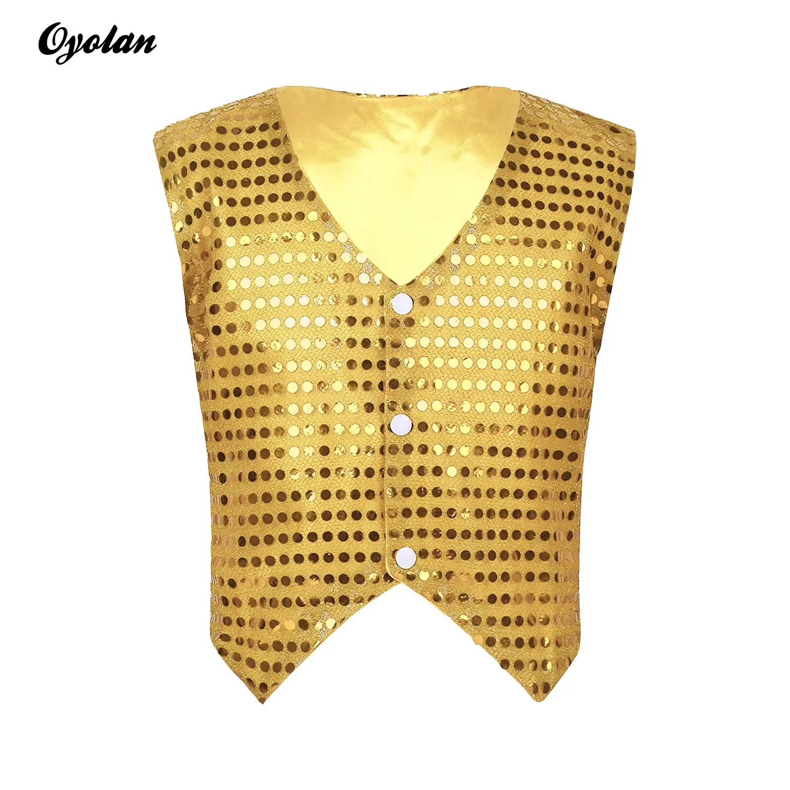 

Kids Boys Glittery Sequined Jazz Dance Performance Costume Sequin Vest Jacket Blazer Top Waistcoat Hip-hop Street Dance Costume