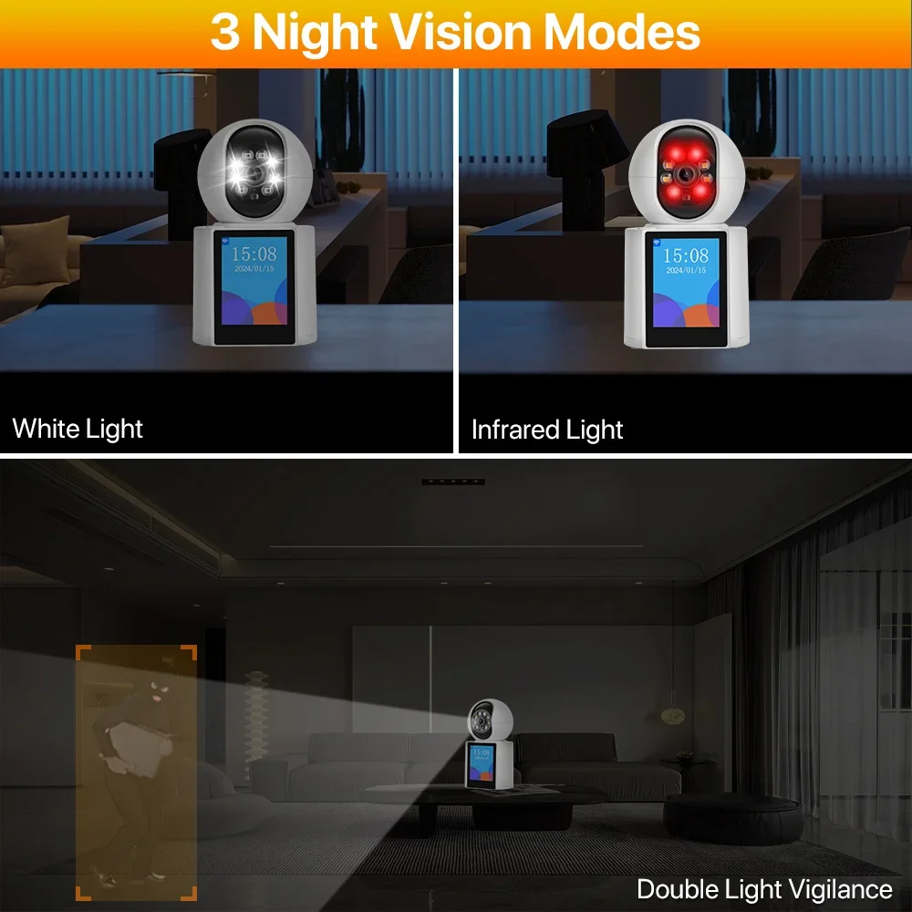 WONSDAR PT Wifi Camera 2.8 inch Screen Wireless Two Way Audio IP Camera AI Human Detection Video Calling Surveillance iCSee