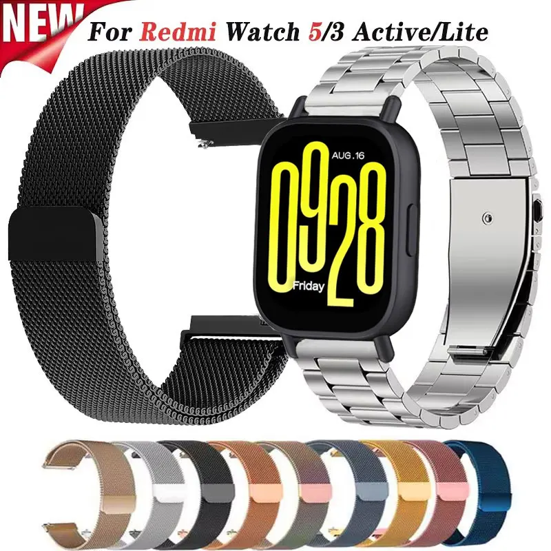 

Milanese Strap for Xiaomi Redmi Watch 5 3 Active Metal Solo Loop Stainless Steel Band for Redmi Watch 5 3Lite Magnetic Wristband