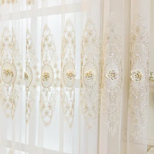 

Luxury Embroidered Yarn Curtain for Living Room Bedroom European Window Screen Fabric Balcony Decor Blackout Lace White Tulle