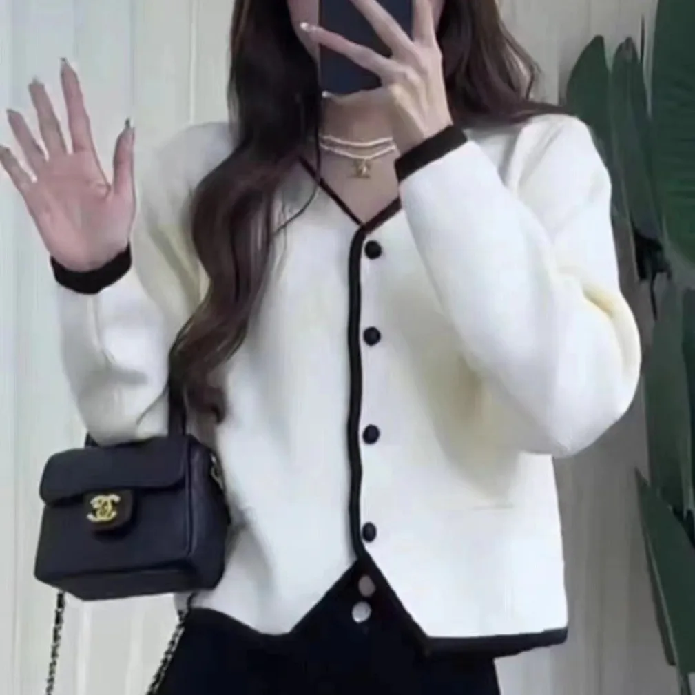 

Vintage Loose Knitting Cardigan Coat Women Autumn Winter New Solid Color V-neck Long Sleeve Sweater All-match Knitwear Tops B347