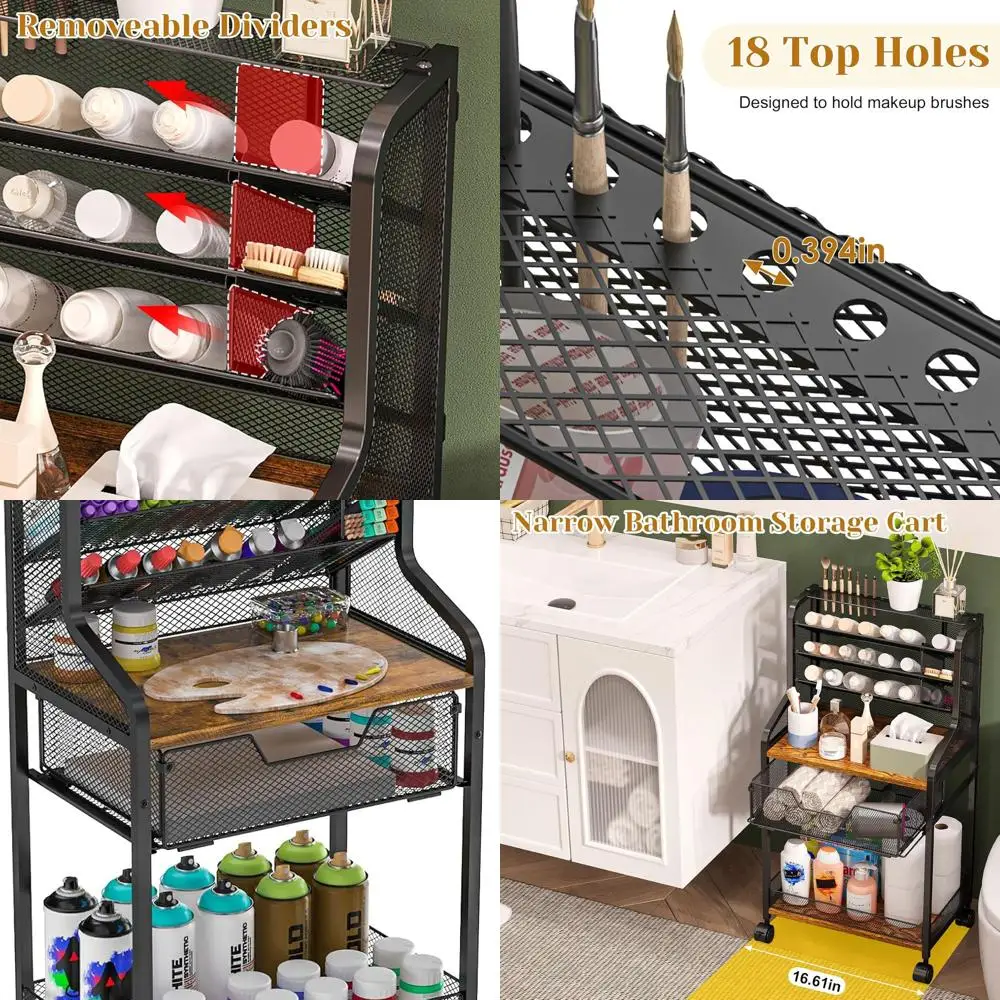 

Compact 3-Tier Metal Rolling Cart with Drawers, 30 Storage Organizer for Kitchen, Bathroom, Office, and Art Supplies