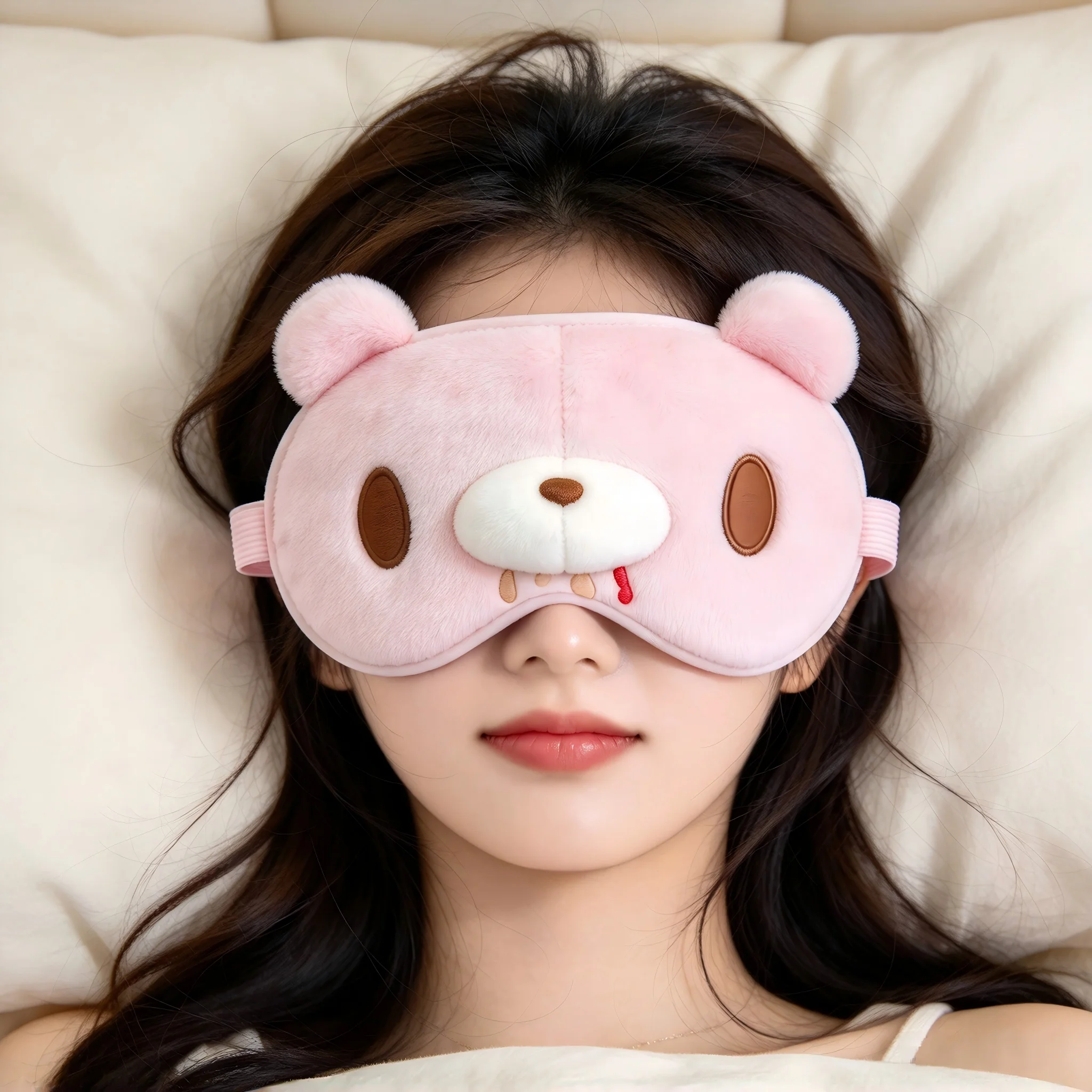Cute Bear Plush Sleep Eye Mask Soft Comfortable Light‑proof Blindfold for Travel Rest Nap