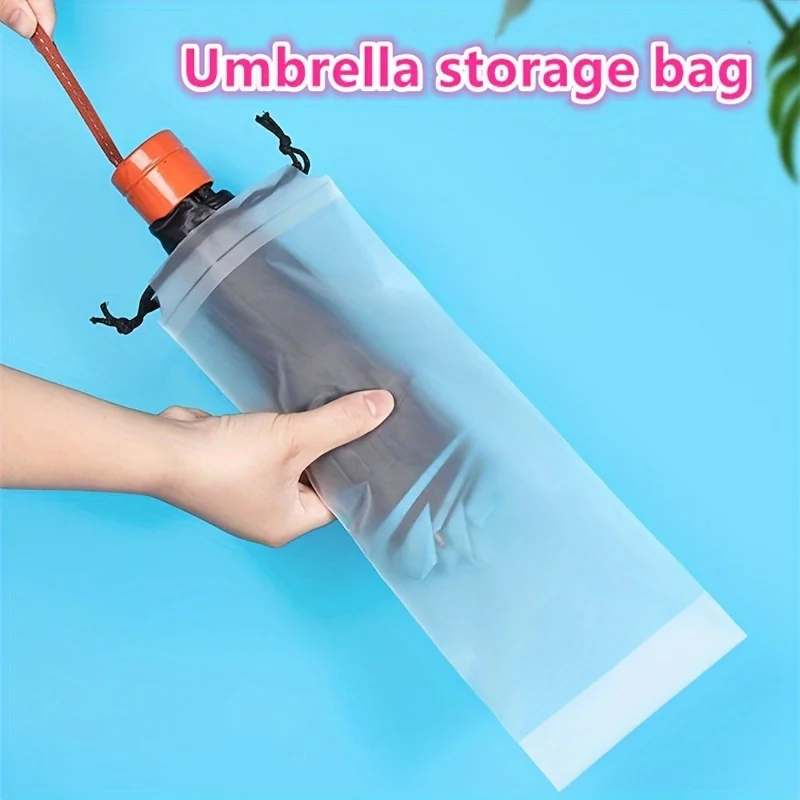 50Pcs Umbrella Storage Bag Translucent Plastic Waterproof Anti-dirty Umbrella Cover Reusable Portable Drawstring Bag HomeStorage