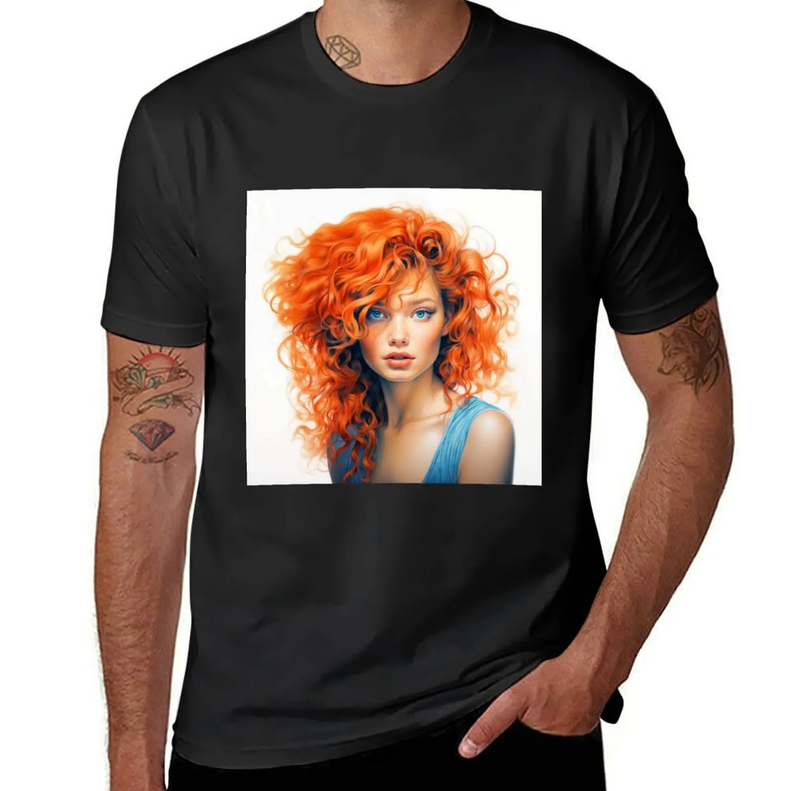 Redhead Girl - Colored Pencil Style T-Shirt vintage boys whites mens t shirts pack