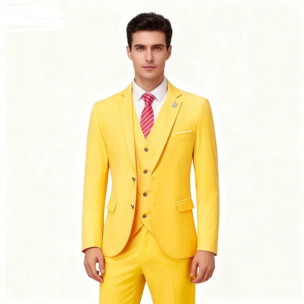 

Men's Rose Red Three-piece Business Casual Wedding Suit High-Quality Handsome European American Style for Business Party