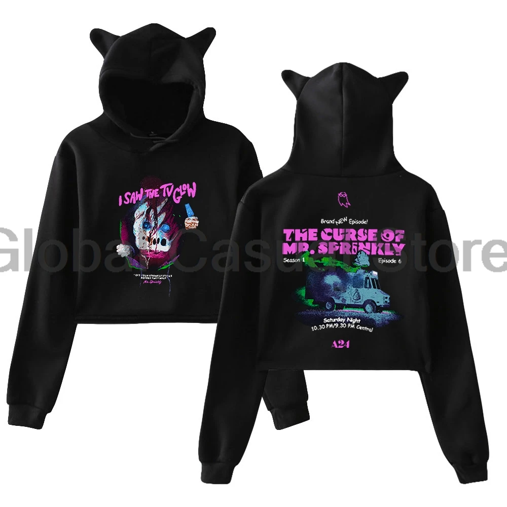 

I Saw the TV Glow Movie Pullover 2024 New Streetwear Cat Ears Hoodie Long Sleeve Crop Top Women's Clothes