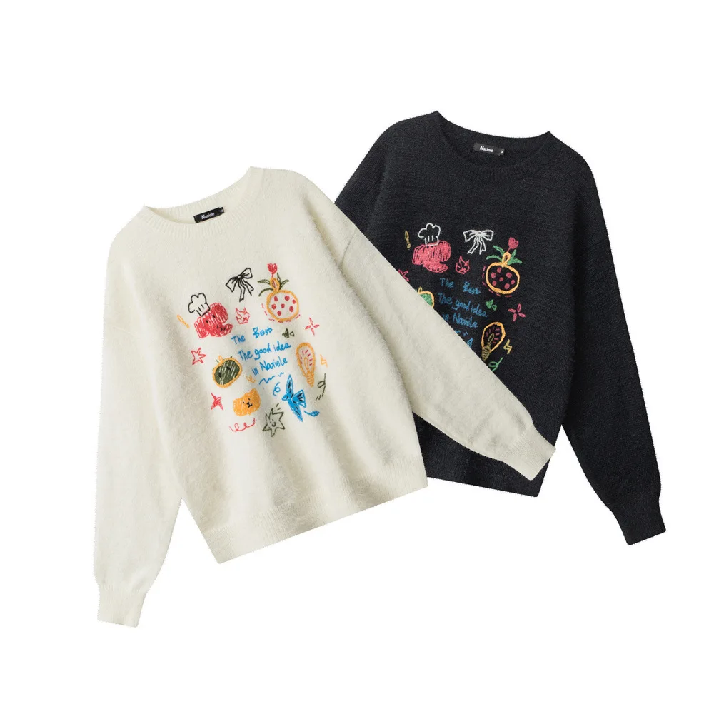 

HeyHenry женский свитер с круглым вырезом и длинными рукавами, мягкий свободный трикотаж с граффити для ленивого профессора, осенне-зимний модный топ