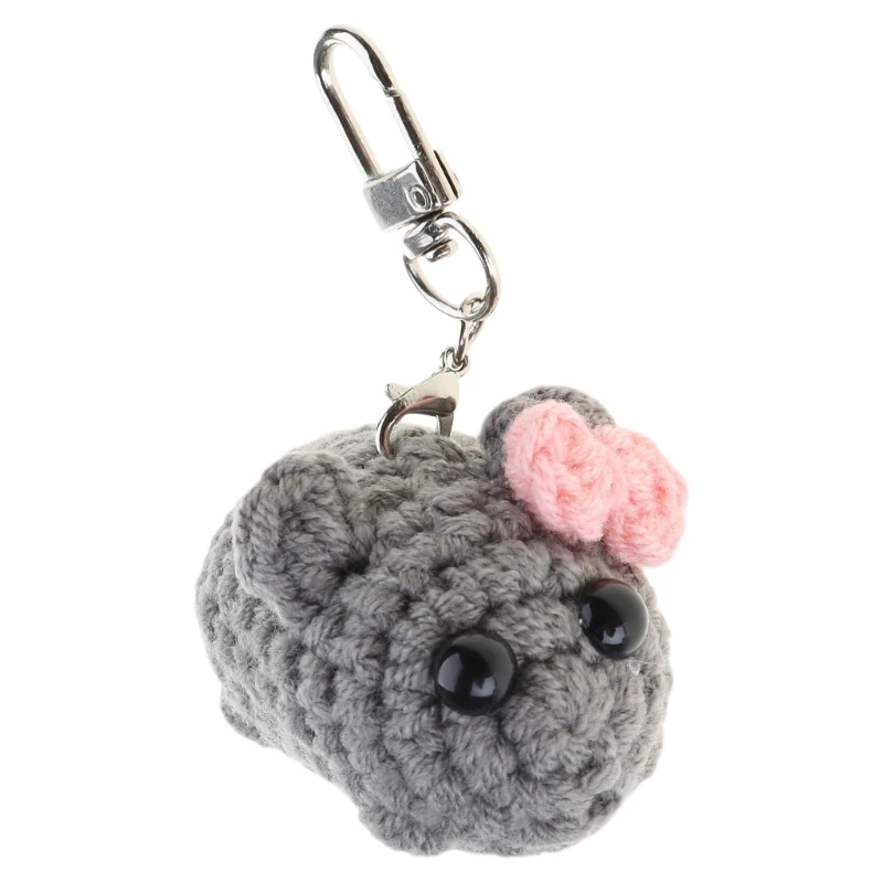 S1Y1 Lovely Squeaky Hamster Keychain with Violin Sound Sturdy Handknittes Wool Toy Charm for Bag and Car Decoration