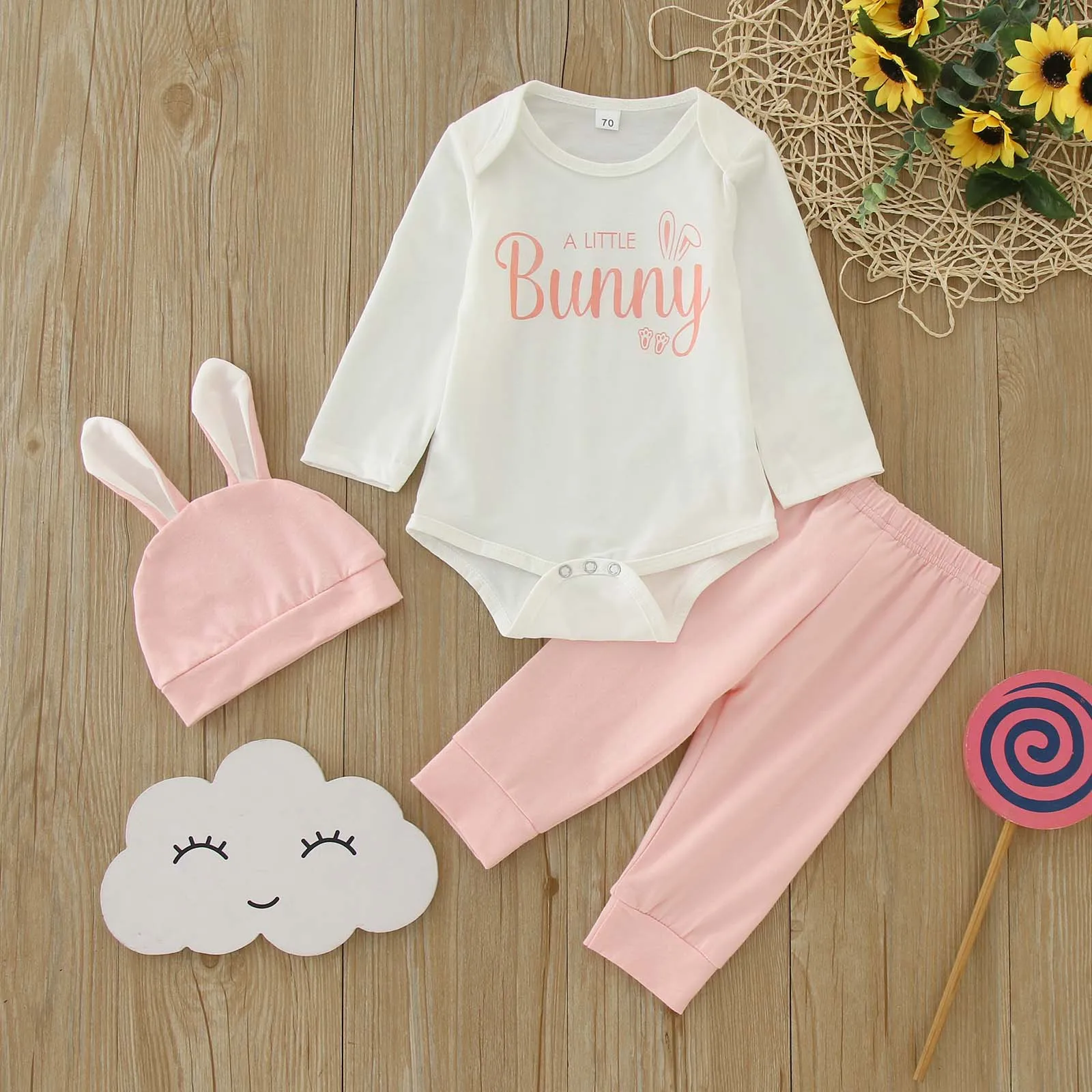 

8 Girl Outfits Infant Boys Girls Long Sleeve Easter Letter Prints Romper Bodysuit Pants Hat Outfits Owl Gift Girl