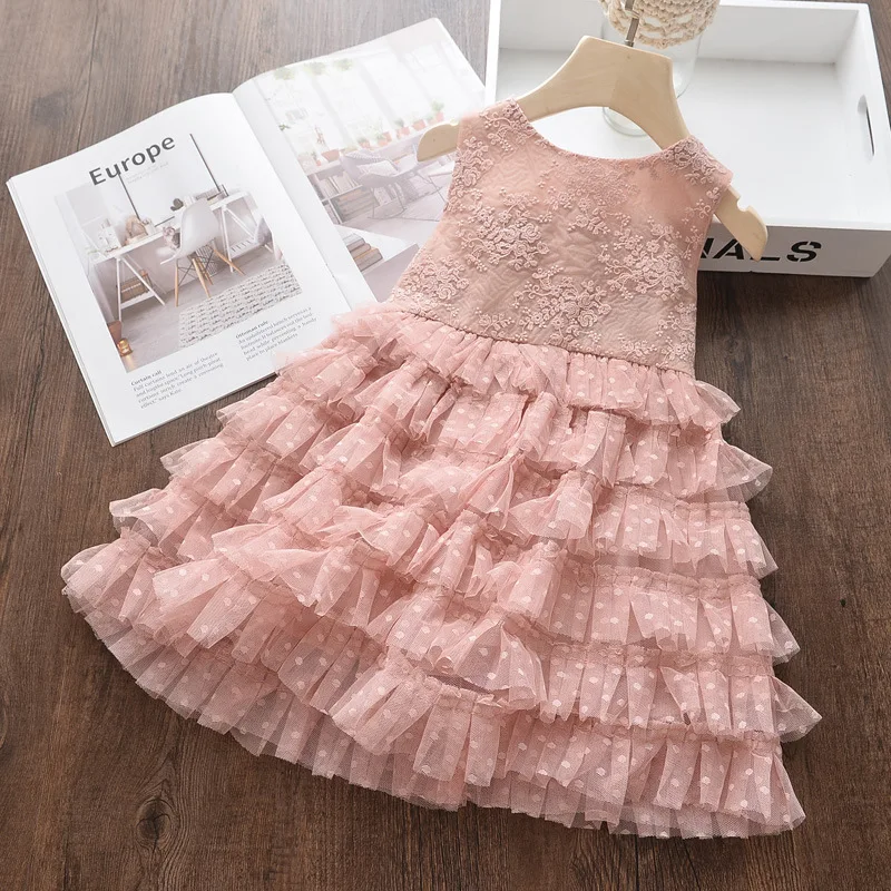 3-8Y Elegant Kid Girl Dress Tulle Layered Dress Sleeveless Princess Costume Wedding Party Costume Baby Girl Clothes Child A1123