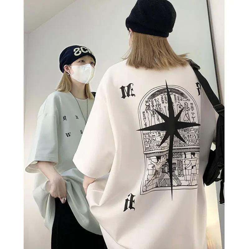 

Korean style niche trendy brand t-shirt design cross pattern short-sleeved men summer American retro ins oversize couple y2k top