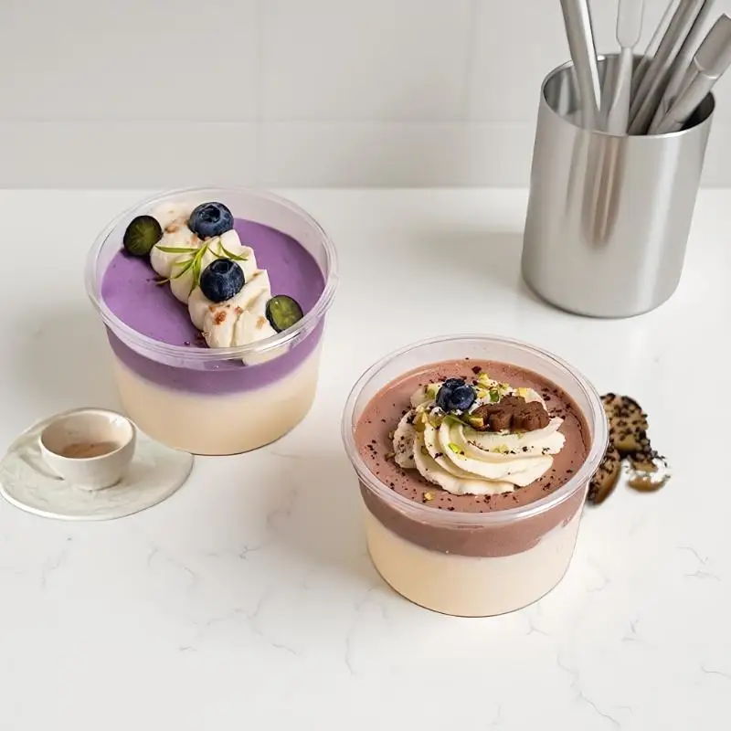 50Pcs Clear Plastic Cups Disposable Mousse Dessert Box With Lid Dessert Acrylic Food Cake Cup 150/250/380ml Packaging Box