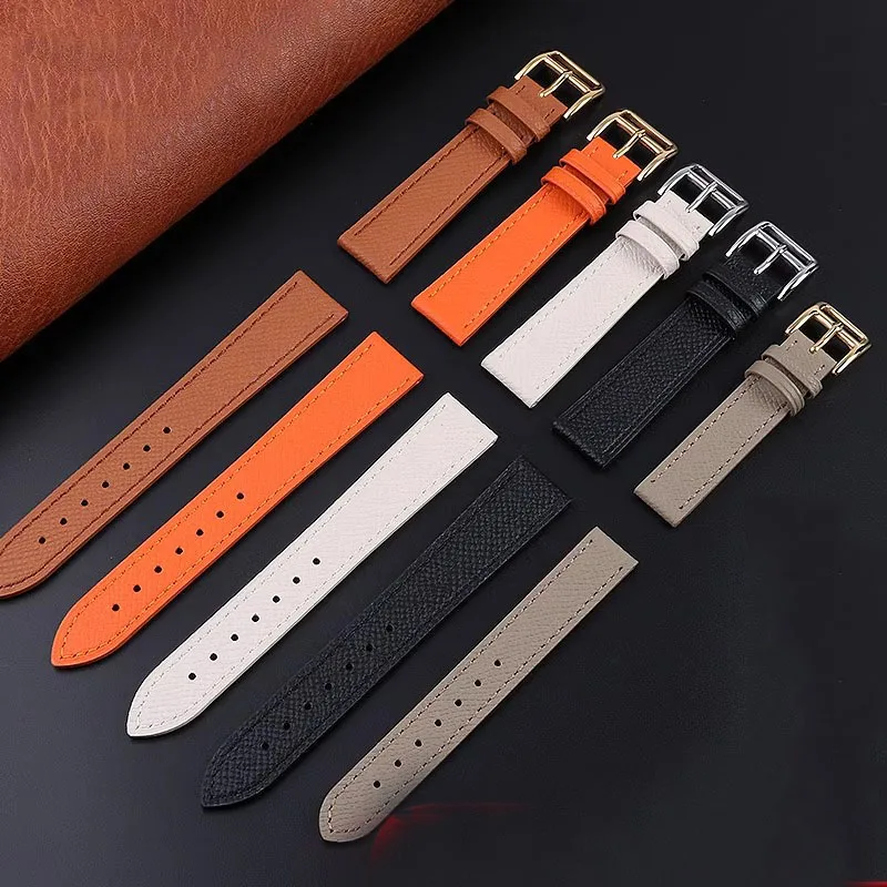 For Hermes Watch Band women\'s Genuine Leather 21 H black square thin Comfortable Soft cowhide Bracelet 14mm 16mm 18mm 20mm