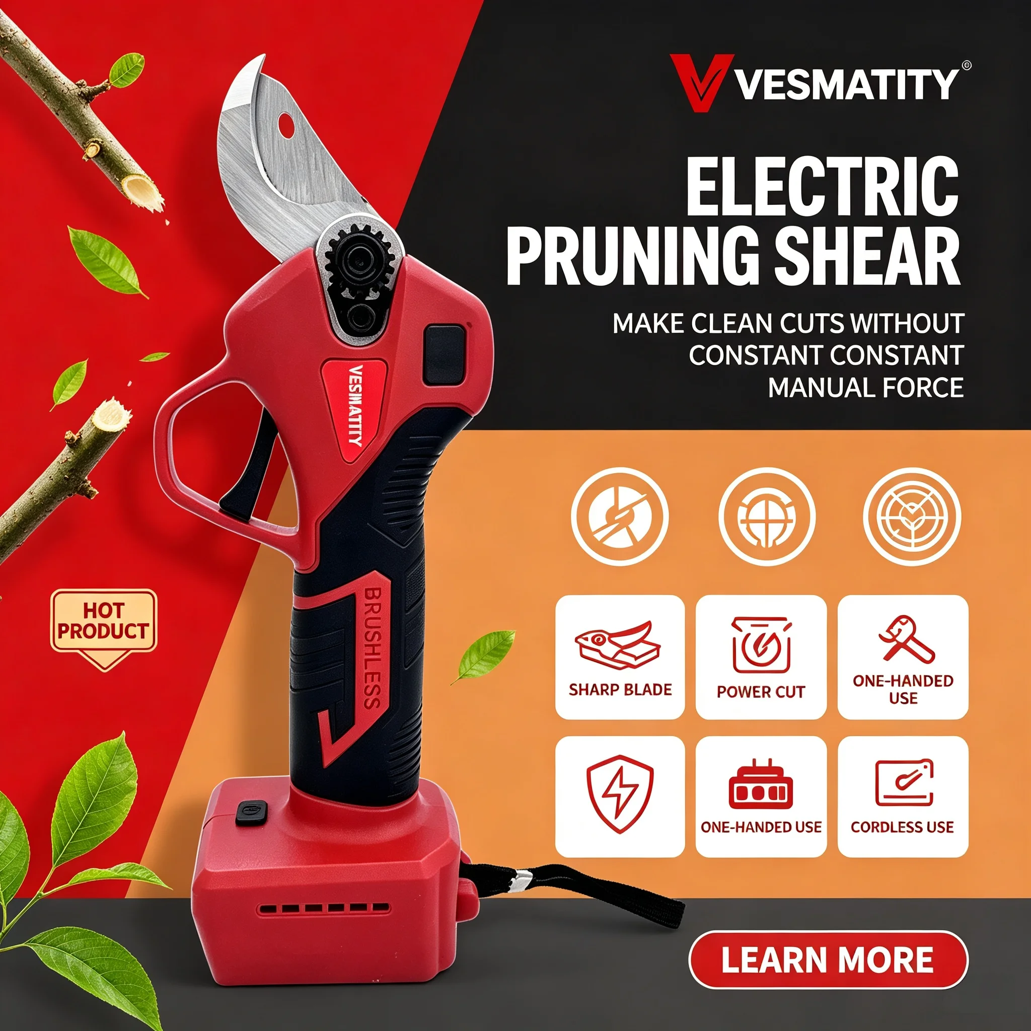 Fit Milwaukee Brushless Electric Pruner 4 Gears Cordless Handheld Orchard Shrub Pruning Tree Branches Cutter For 18V Battery