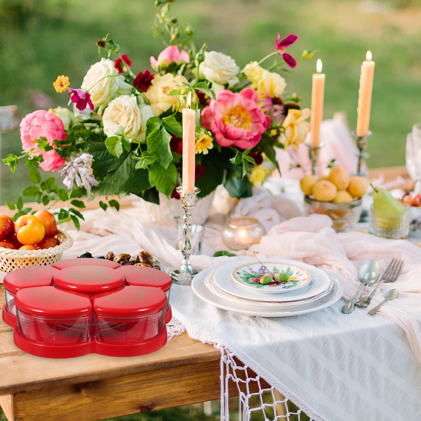 

Plastic Candies Storage Box 6 Section Snacks Holder Tray with Lid for Fruits Nuts Sweets Organizing Compartment Snack Container