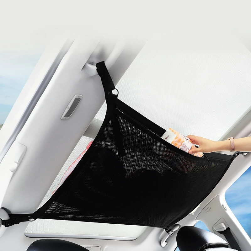 Tasca per rete da carico per soffitto per auto, regolabile, in rete a doppio strato, per SUV, organizer per tetto, borsa portaoggetti per viaggio lungo, tenda, trapunta, articoli vari