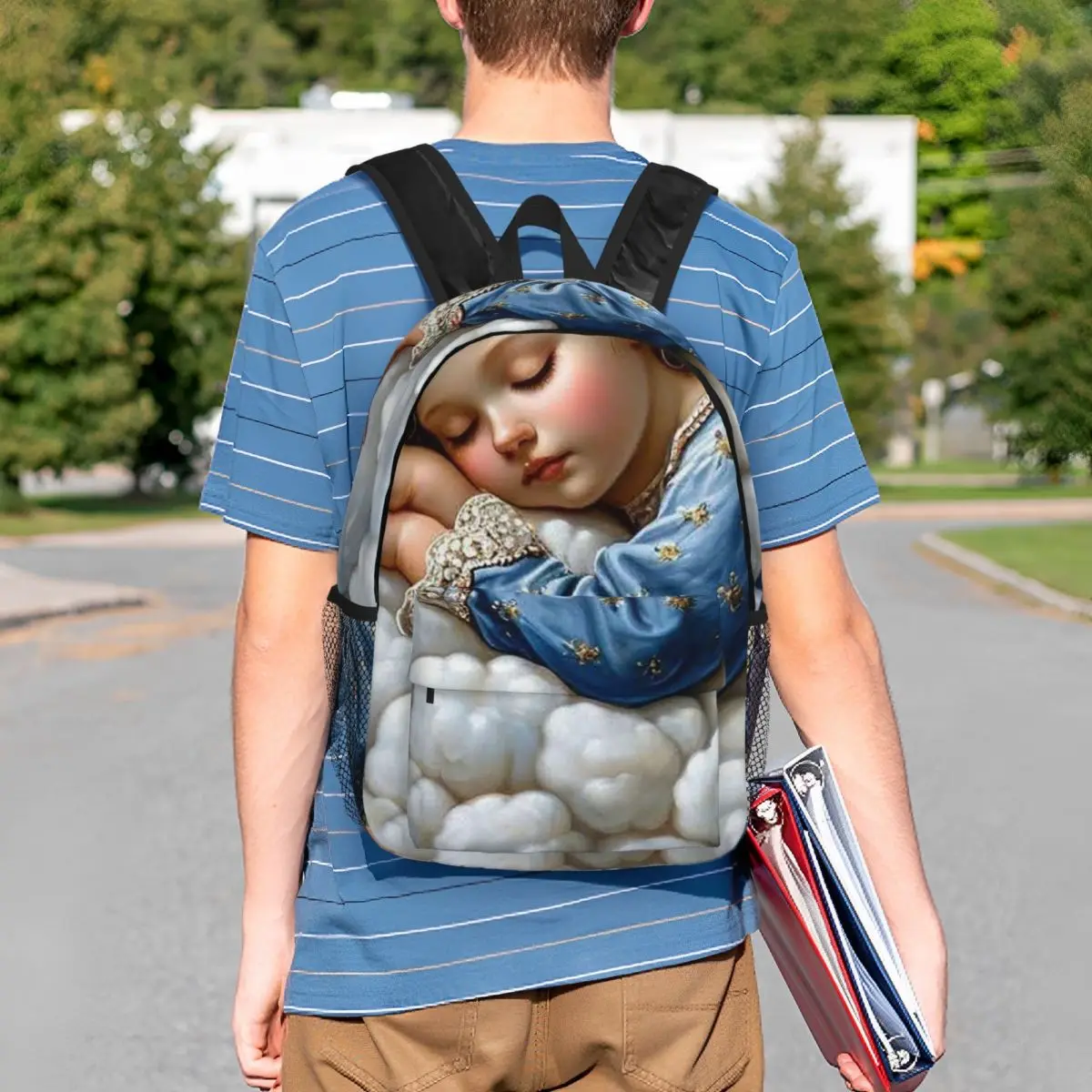 Angel Sleeping In Cloud Design Backpack Student BookBag Kids School Bag Laptop Shoulder Bags for Men Women