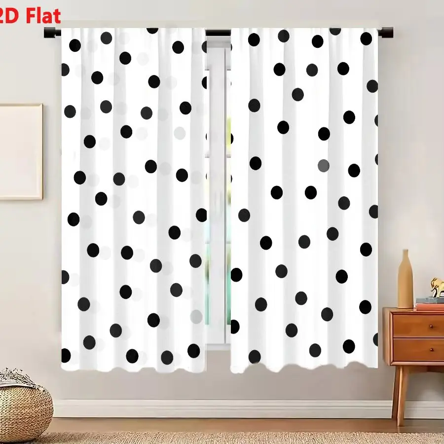 2Pcs Curtains 2D Flat White Background With Random Black And Gray Polka Dots Of Different Sizes Including Small Medium And Large