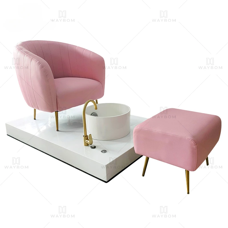 Pink Velvet Spa Furniture Set Nail Pedicure Station Kid Pedicure Spa Chair With Glass Pedicure Sink