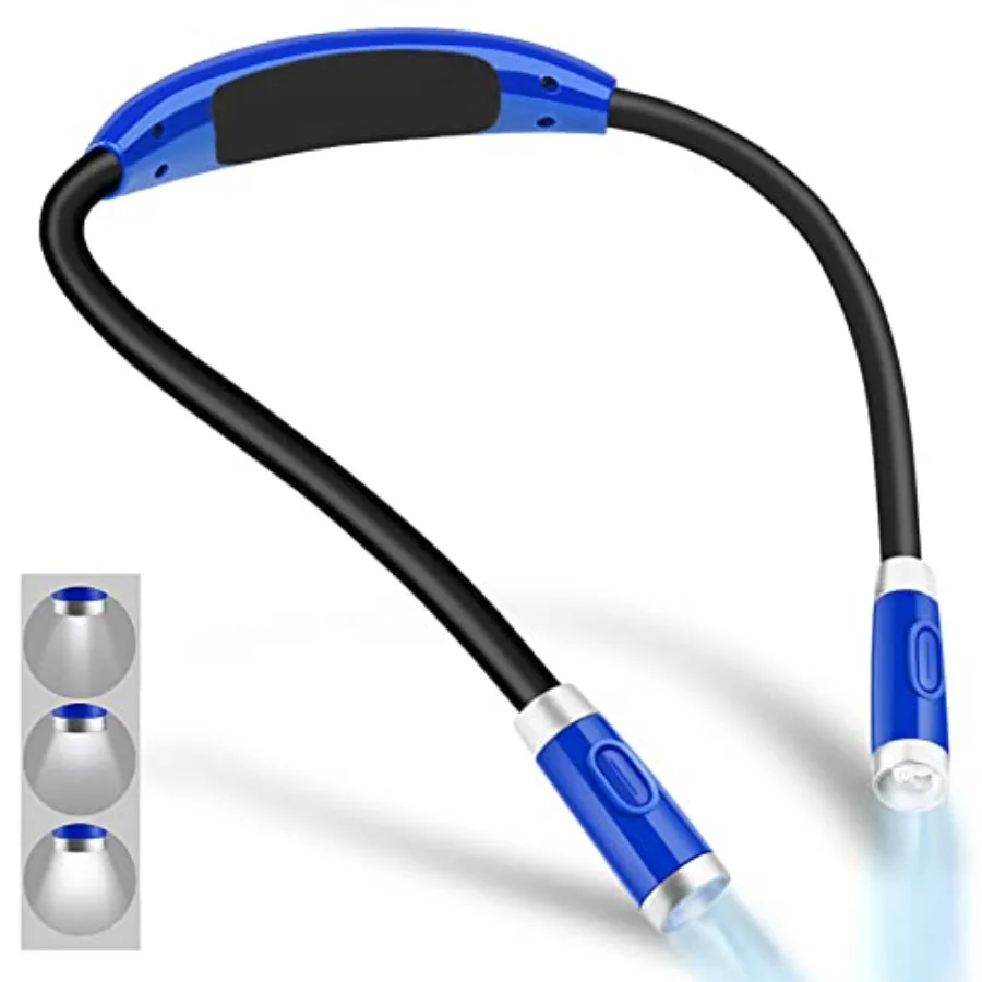 Rechargeable LED Neck Reading Light, Book Lights for Reading in Bed, 3 Brightness Levels, Flexible Soft Silicone Arms Comfortab