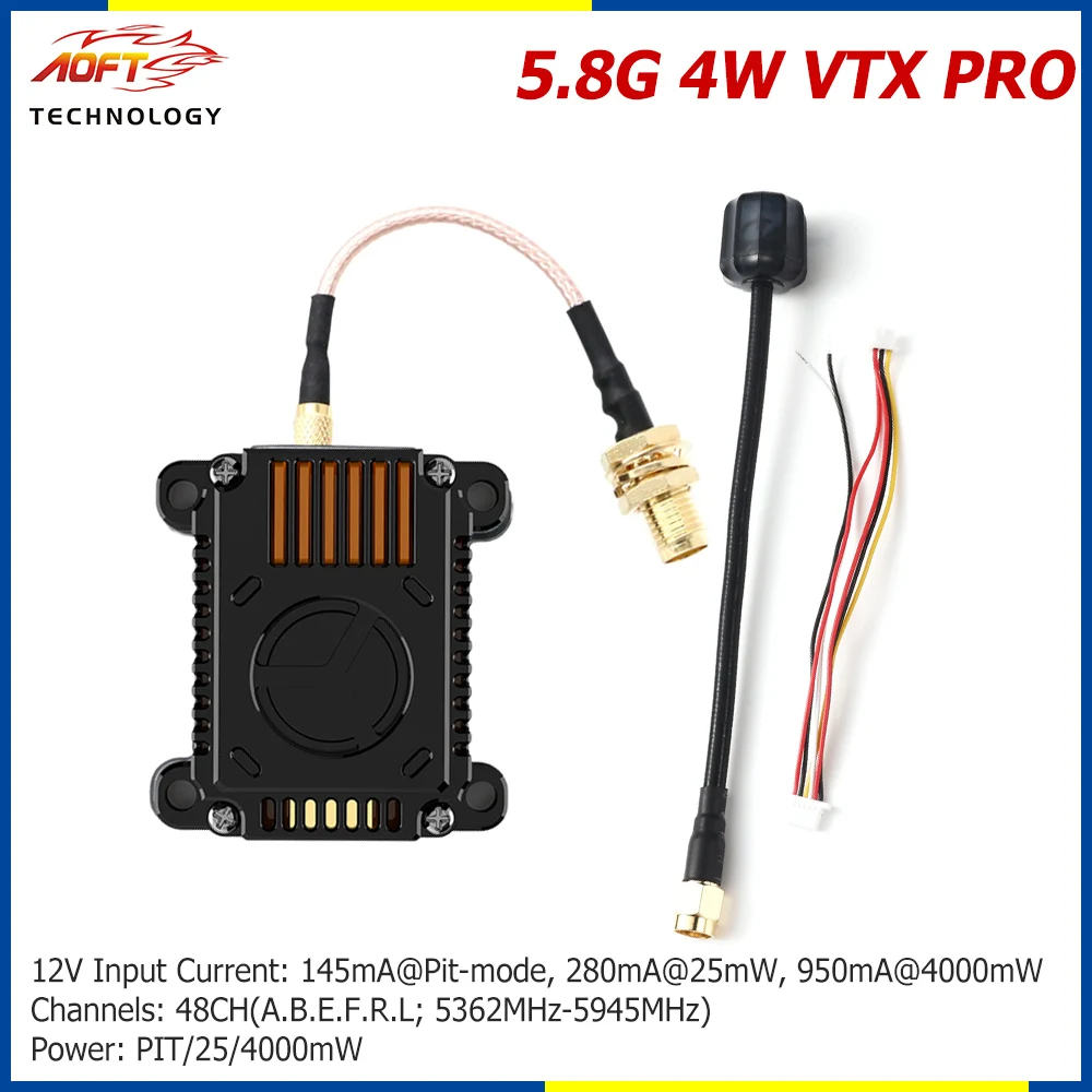 

5.8G 5.8GHz 4W FPV VTX 25mW/4000mW 48CH Video Transmitter Built in Microphone VTX Accessory for Long-Distance FPV Racing Drone