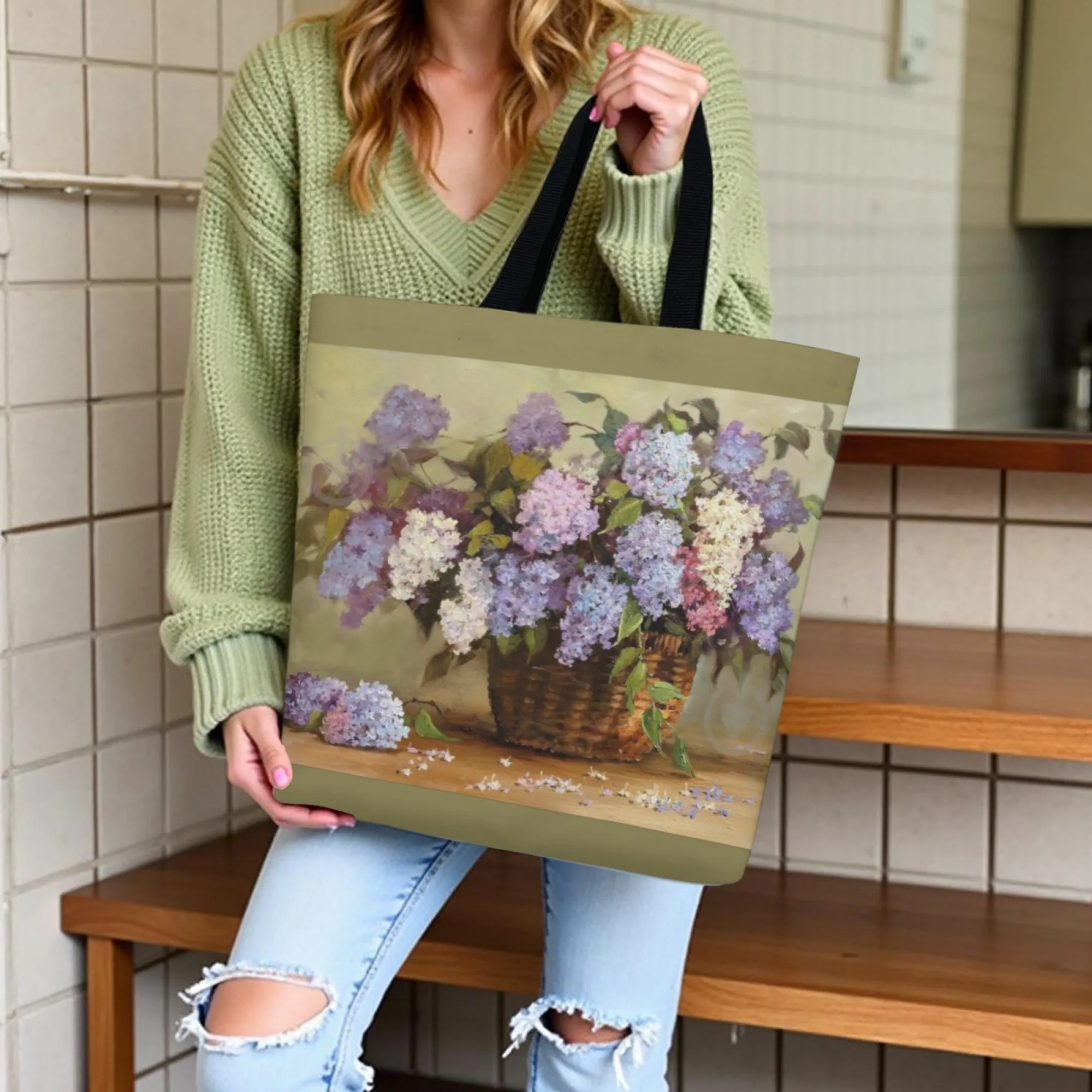 Art Floral & Classic Aficionado Canvas Tote Bag Floral-Themed Shoulder Bag Reusable Shopping Bag for Floral Classic Lovers