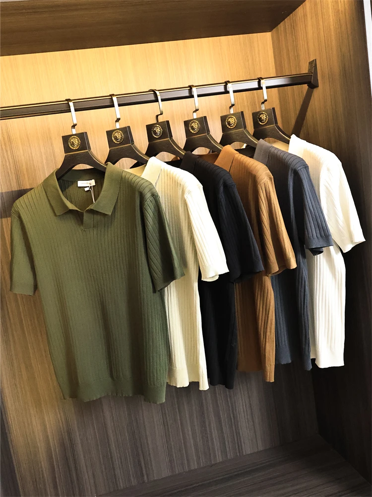 

High Densi Вязаный ор Све irt для мужчин Busin Casual Summer Faion Urban Sle Pure Color Youth Vitali