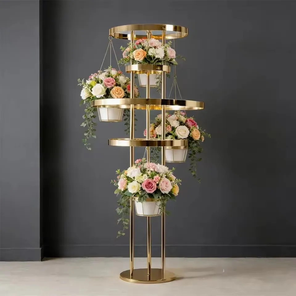 2/4/6 Stück 46 Zoll hohe, vergoldete Hochzeitsblumenständer, Tischdekoration für den Haupttisch, für Brautpartys und Bankettdekorationen – Detail 4