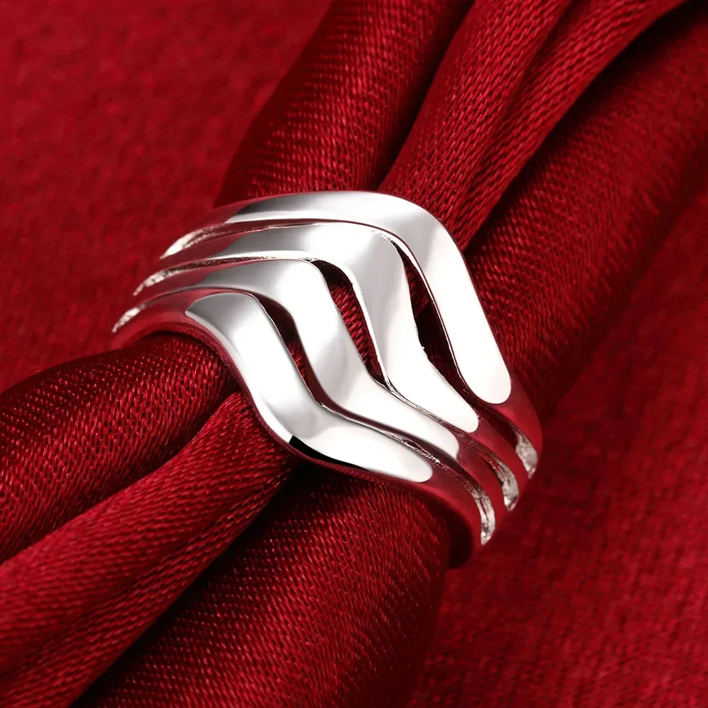 Hot Fine Special offer charm 925 Sterling silver Rings For Women Jewelry Water ripple adjustable Fashion Wedding Party Girl gift