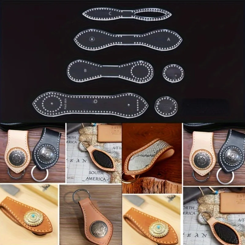 DIY Acrylic Laser Cutting Pattern Leather Wallet Keychain Pendant Hanging Acrylic Template Leather Tool Set Kit Couro