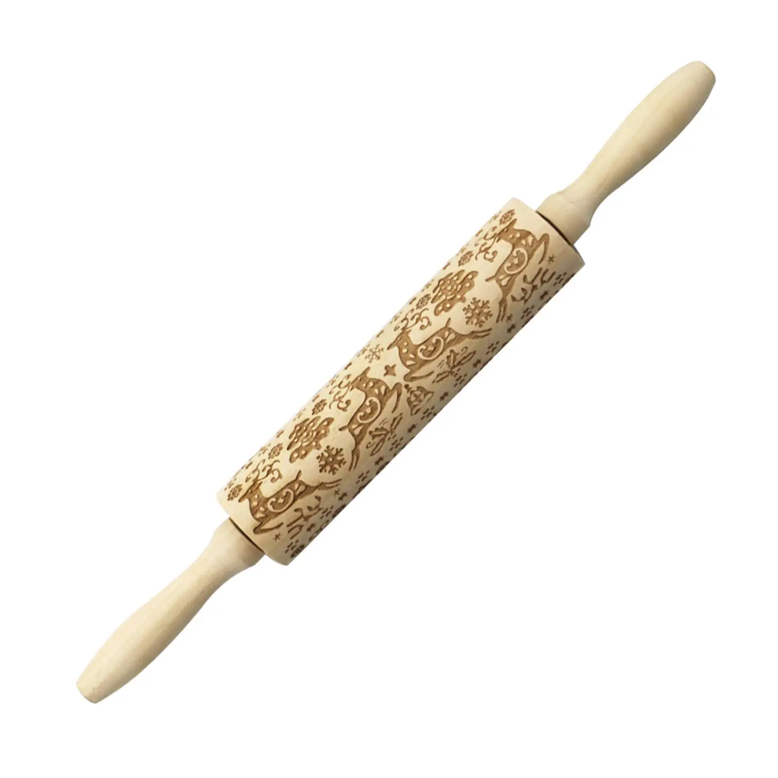 Embossing Rolling Pin Holiday Wood Xmas Kitchen Decor Tool 13.8Inches Embossed