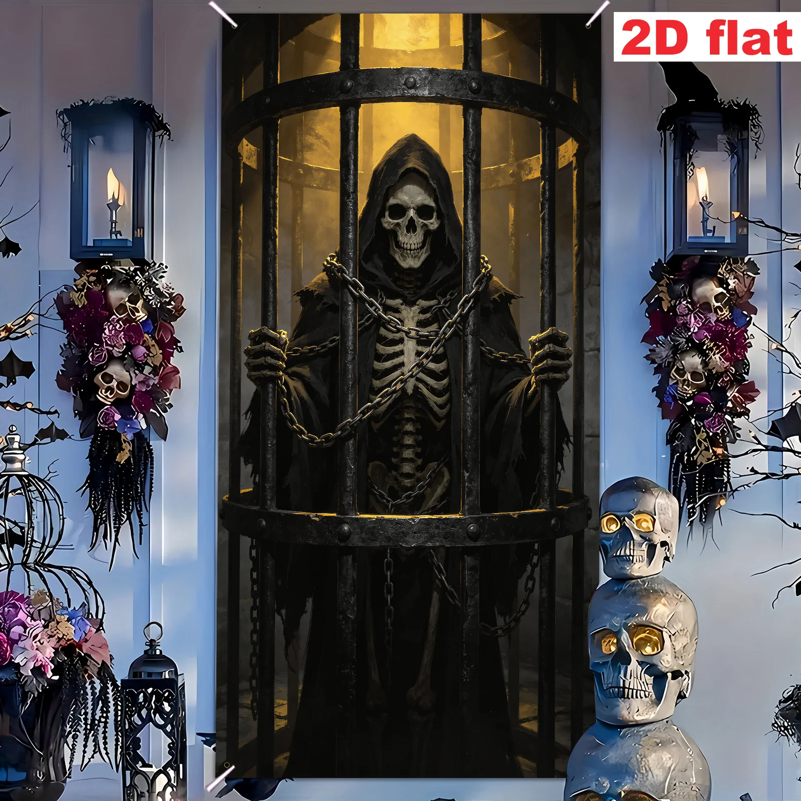 2D-Türbanner, 2D-Flachbanner, Partybanner/Zugfahne, 1 Stück, Material: Dunkler Gothic-Stil, Vertikales Halloween-Dekorations-Türbanner