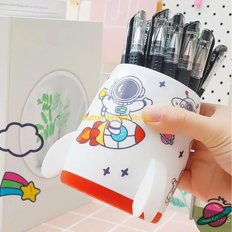 W89C Cartoon Children Stationery Storage Box Makeup Brush Holder Desk Storage