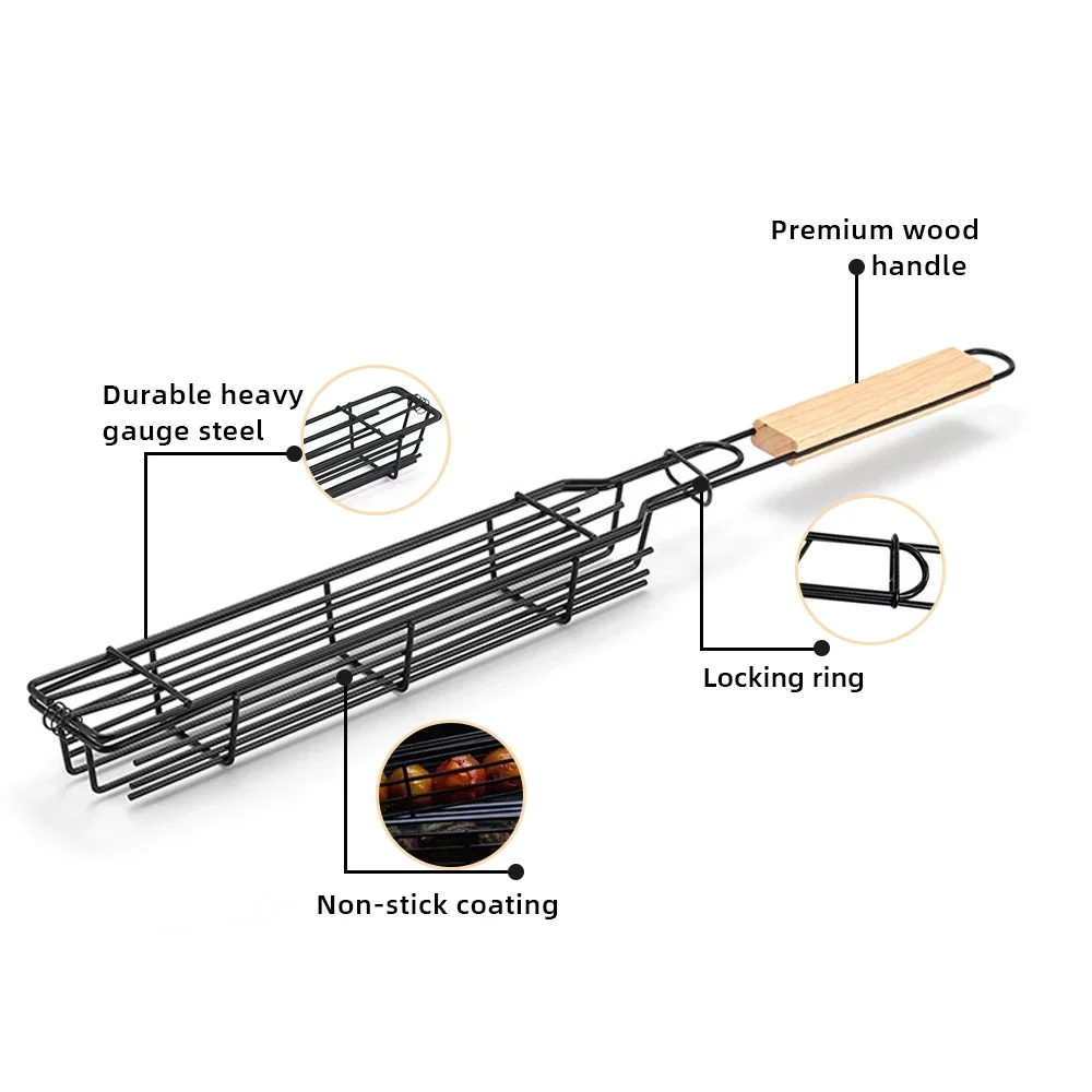 Антипригарная сварная корзина для гриля и барбекю, 19,3 дюйма, из нержавеющей стали, легко очищаемая сетка для барбекю, аксессуары для барбекю