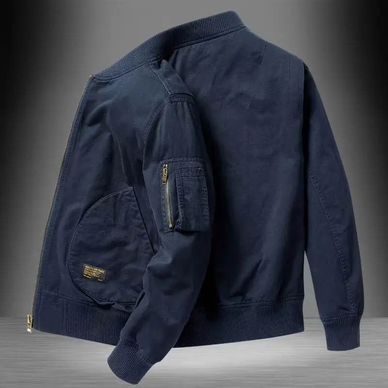 Men's Pilot Jacket Pure Cotton Spring Autumn Outerwear Casual Baseball Style Durable Dirt-Resistant Long Sleeve Coat