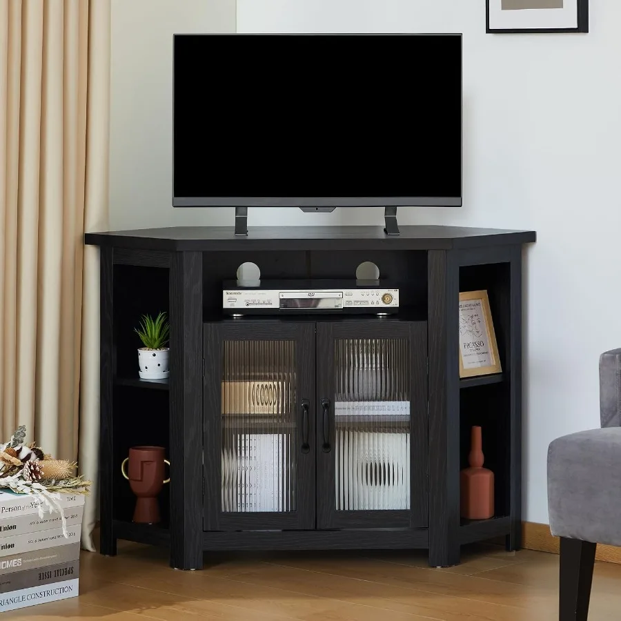 Corner TV Stand for TVs up to 48 Inch, Media Entertainment Center with Storage Shelves and 2 Doors, Console Table Buffet Cabine