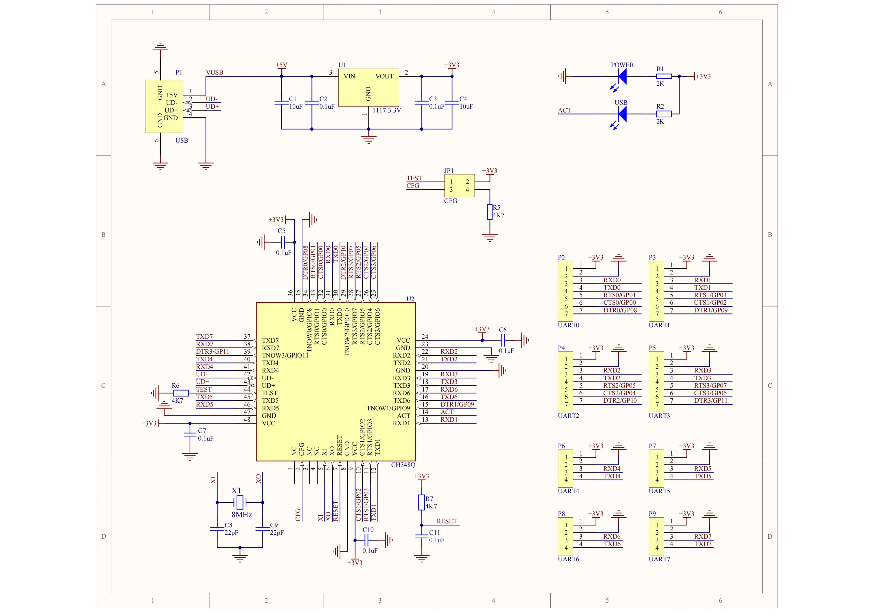 CH348 Development Board CH348Q CH348L USB to 8-channel High-Speed Serial UART Evaluation Board