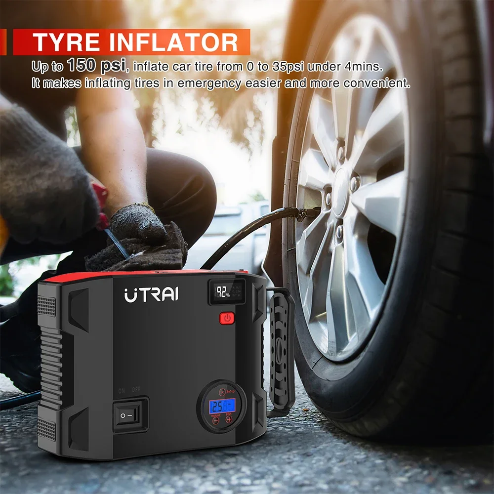 Utrai Portable Jump Starter with Air Compressor 2000A Power Bank Tire Inflator Pump 12V Starting Device Car Booster ODM