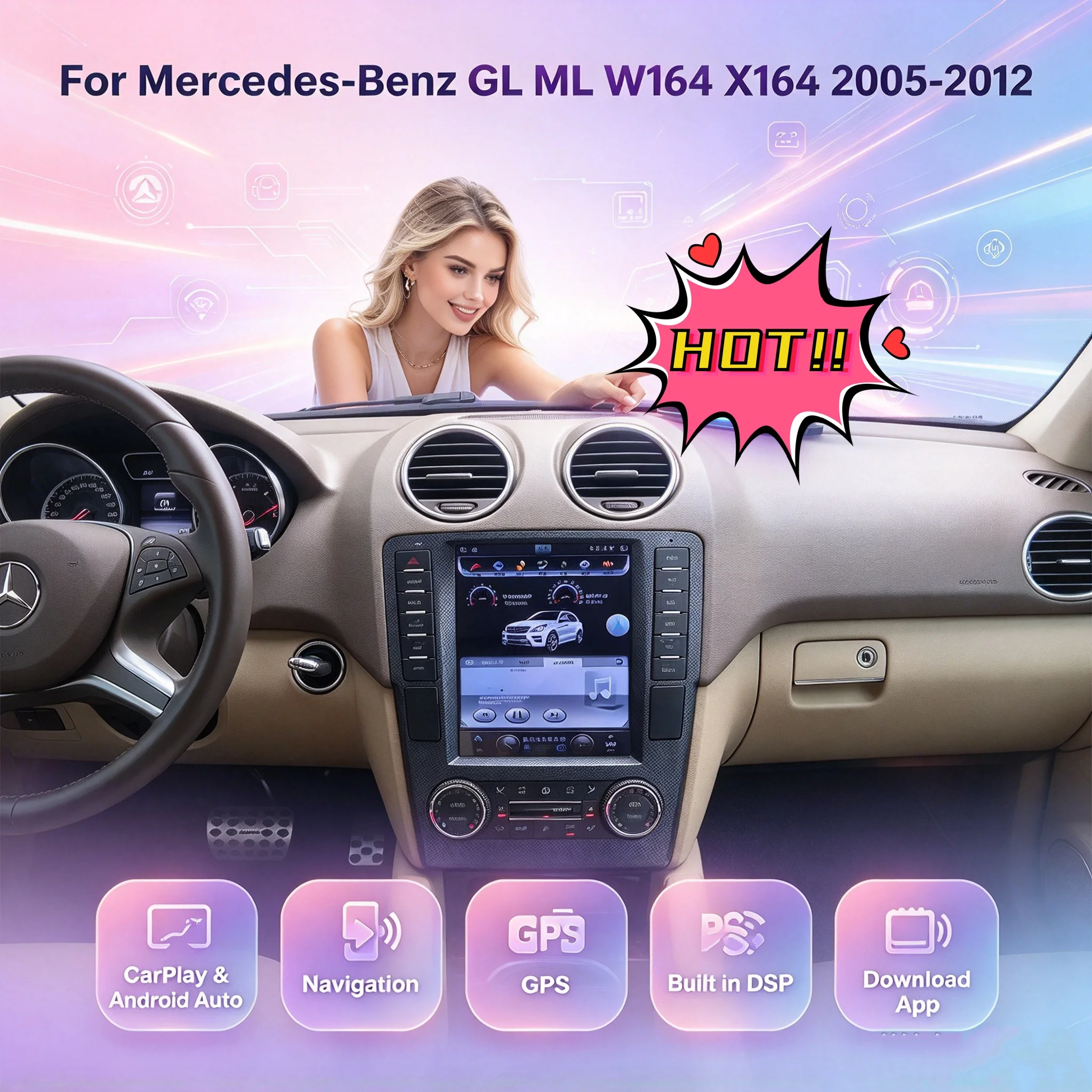 Android 14 For Mercedes-Benz GL ML W164 X164 2005-2012 Radio Carplay Design Car Media Player GPS Navigation Head Unit Sound