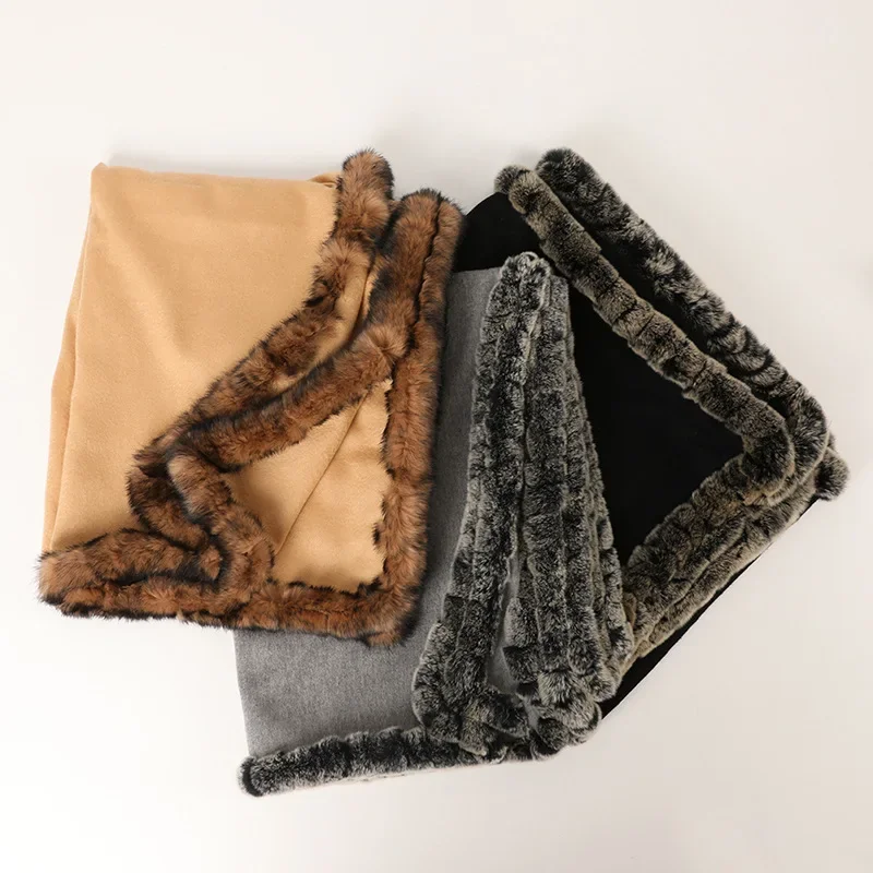 2023 Winter New Unisex Inner Mongolia Pure Cashmere Scarf with Thickened Fur on Four Sides for warmth and a shawl on the outside