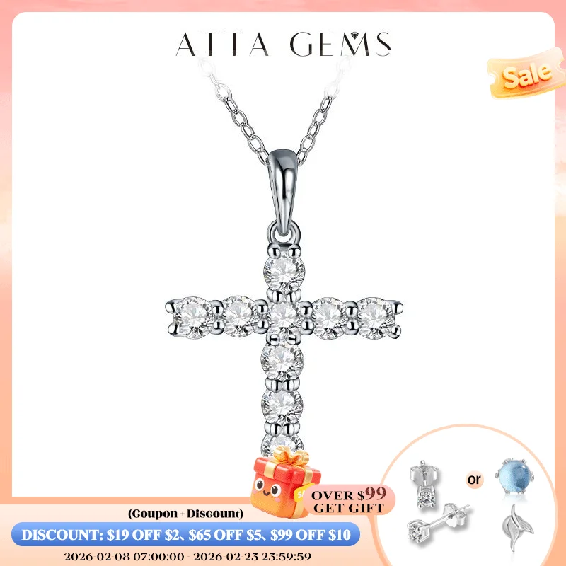 

Attagems Handmade Cross Pendant Moissanite Solid Sterling 925 Silver Necklace For Women Luxury Jewelry for Engagement Christmas