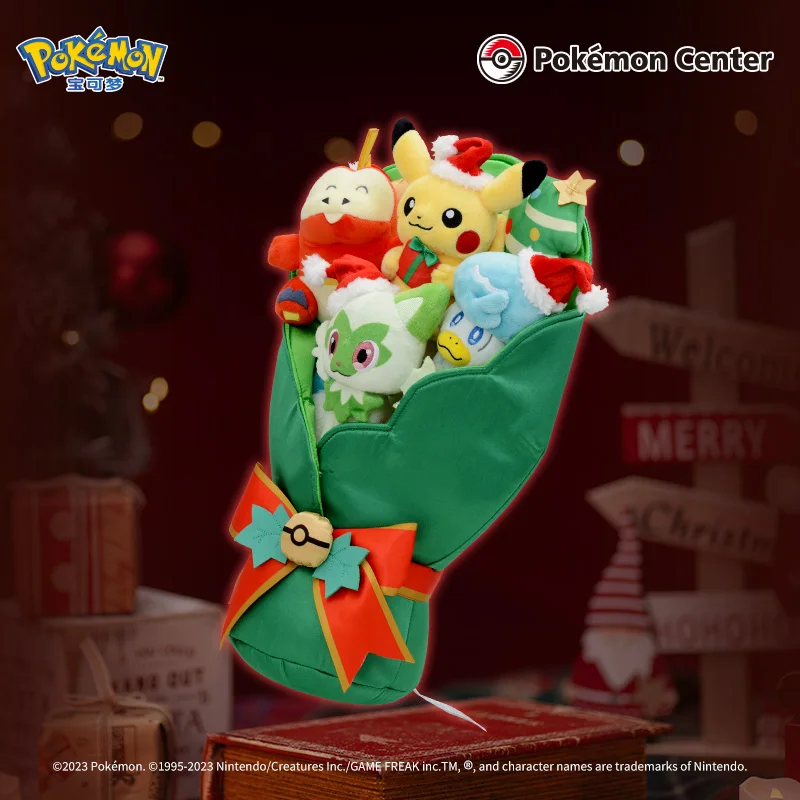 Genuine Pokemon Padia'S Christmas Market Series Peripheral Bouquet Pikachu Sprigatito Fuecco Quaxly Doll Ornament Christmas Gift