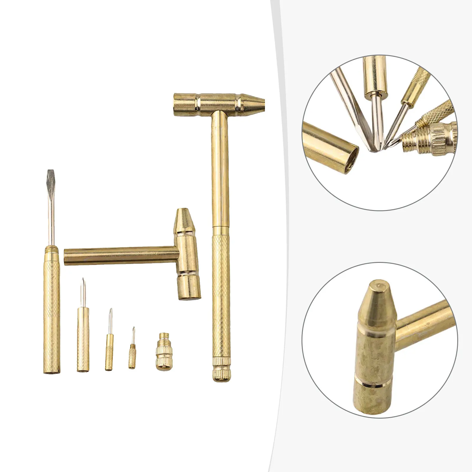 1set Screwdriver Tool 6 In 1 Mini Multifunction Brass Hammer Slotted Cross Screwdriver Bits Tools Accessories