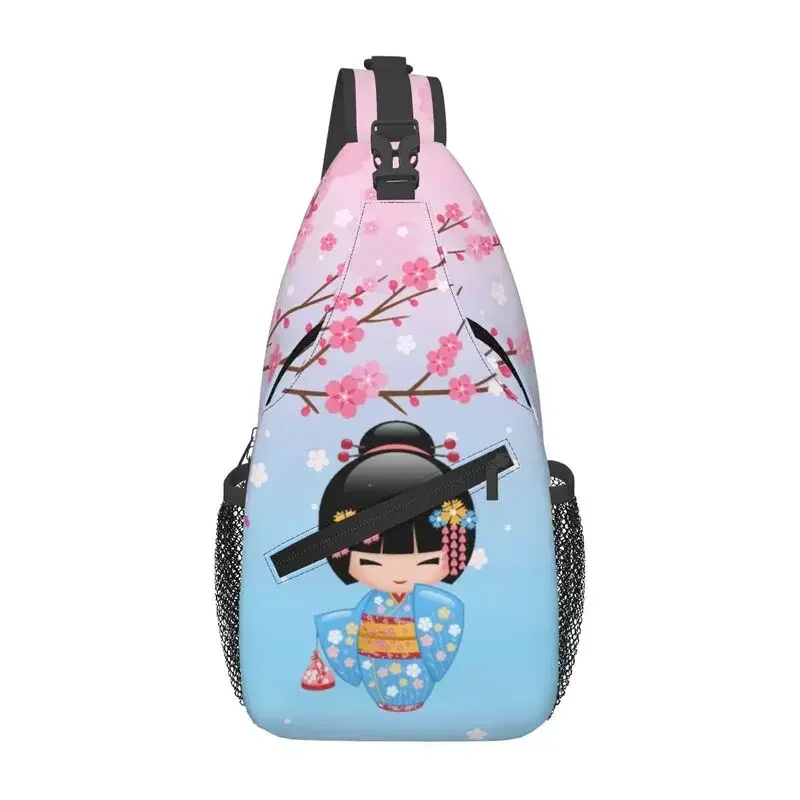 Custom Kokeshi Doll Crossbody Sling Backpack Men Japanese Kimono Geisha Girl Shoulder Chest Bags for Travel Cycling