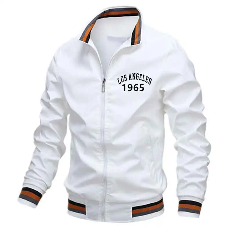 

Модная мужская куртка slim fit с принтом 1965, осенняя, на молнии, ветрозащитная, новая, спортивная, для мужчин, Европа, США, повседневная, трендовая, верхняя одежда