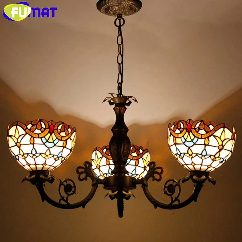 FUMAT Tiffany Pendant Lamp European Retro Style Baroque Stained Glass Shade Restaurant Living Room Suspension Lamp Project Light