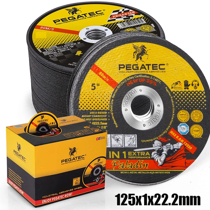 

Отрезные диски PEGATEC 125/150 мм для угловых шлифовальных машин, 5/6 дюймов, экспортное качество, для металла и нержавеющей стали